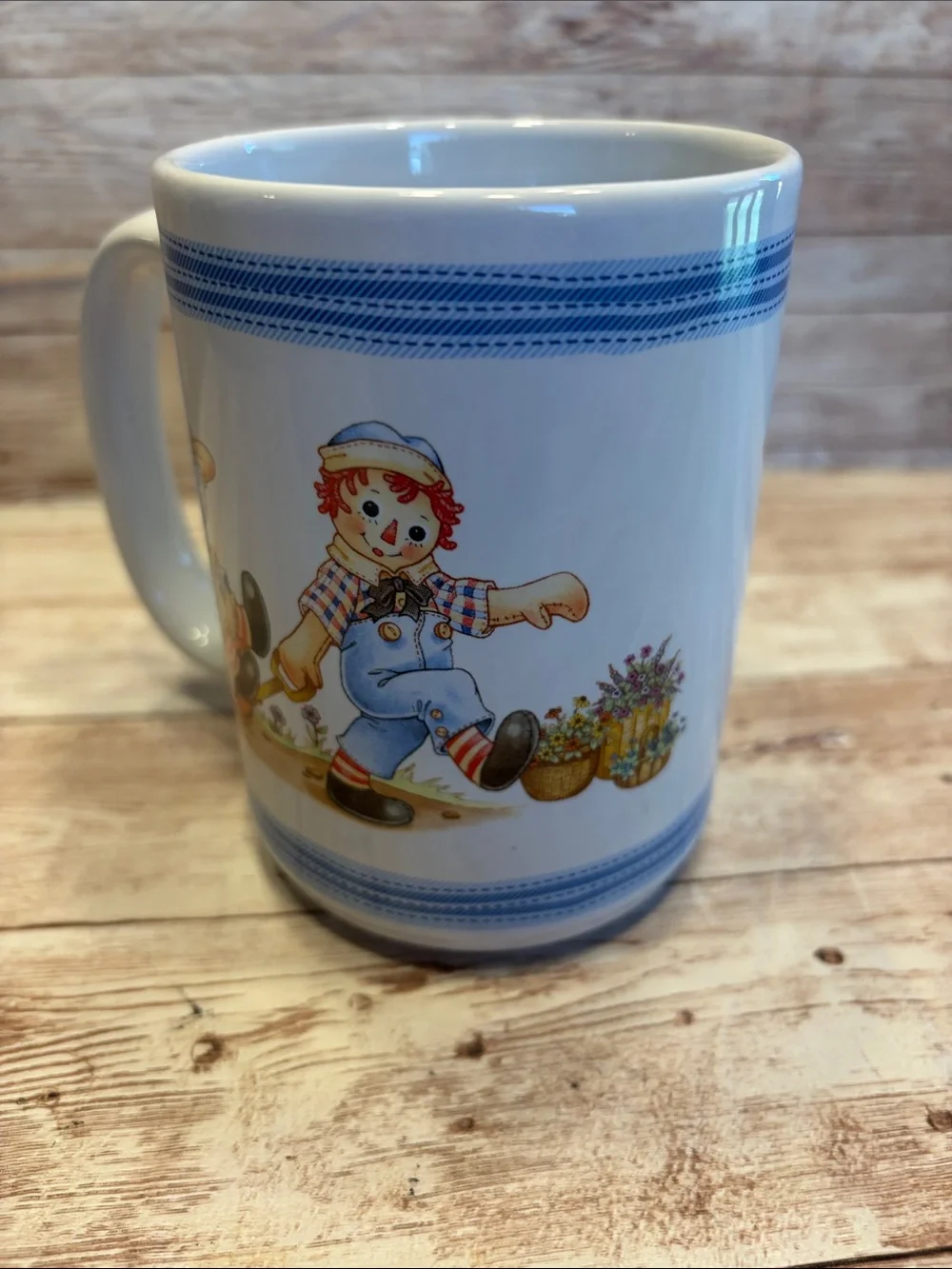 Vintage Raggedy Ann and Andy Ceramic Coffee Mug with Cartoon Illustration